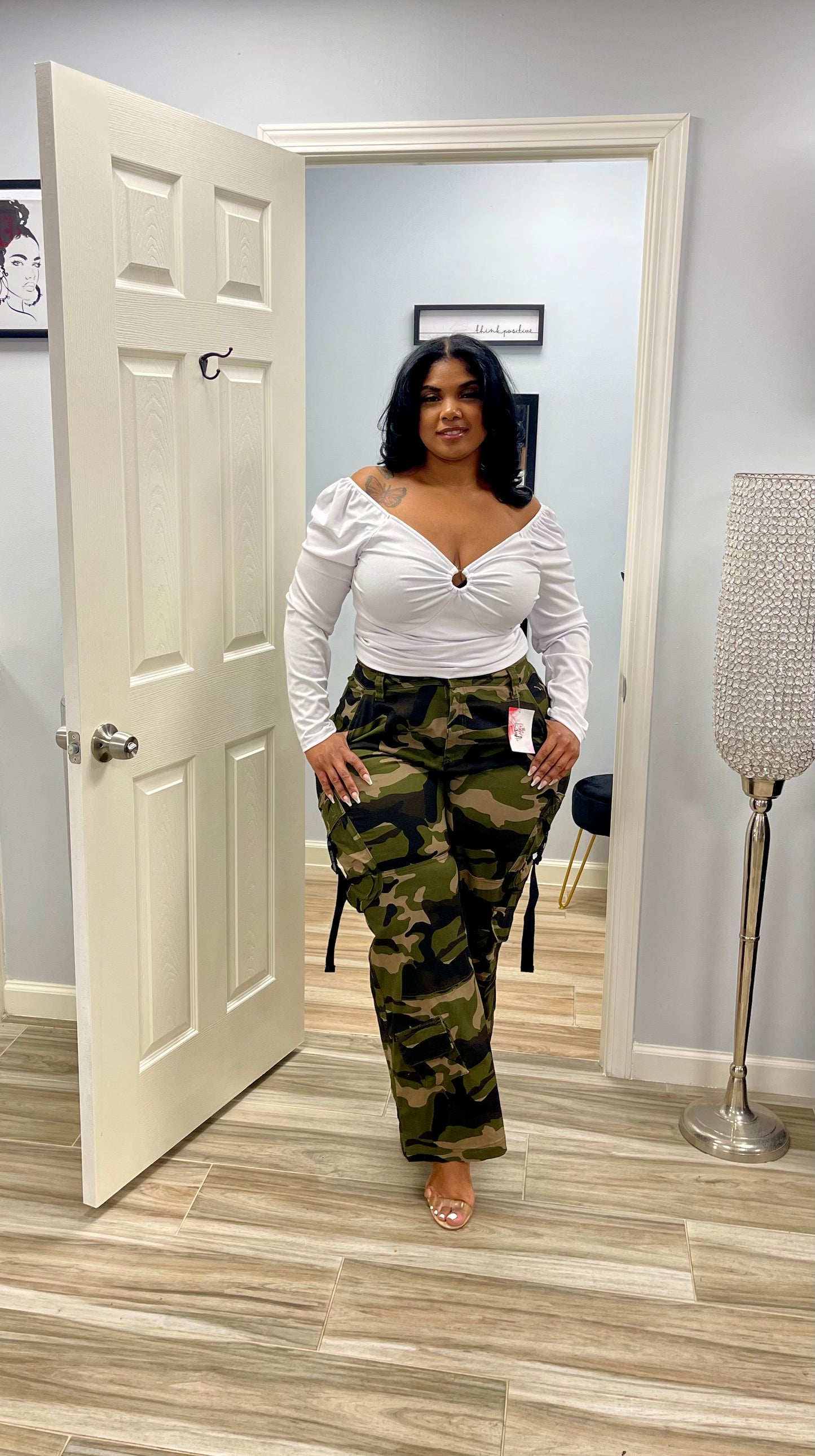 Wide Leg Camo Cargo Pants